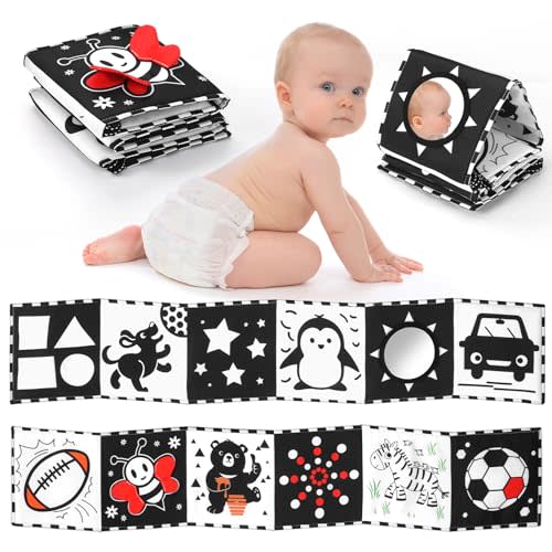 High Contrast Baby Toys for Newborn | Tummy Time Toys & Visual Stimulation Baby Book 0-6 Months | Black and White Contrast Cards & Sensory Toys | Baby Essentials & Must Haves