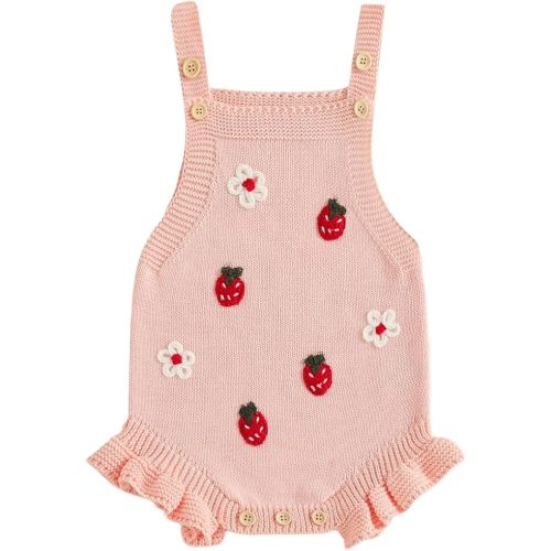 Newborn Sweater Romper Baby Girl Crochet Knit Sweaters Rompers Embroidery Flower Strawberry Outfit Sleeveless Bodysuit