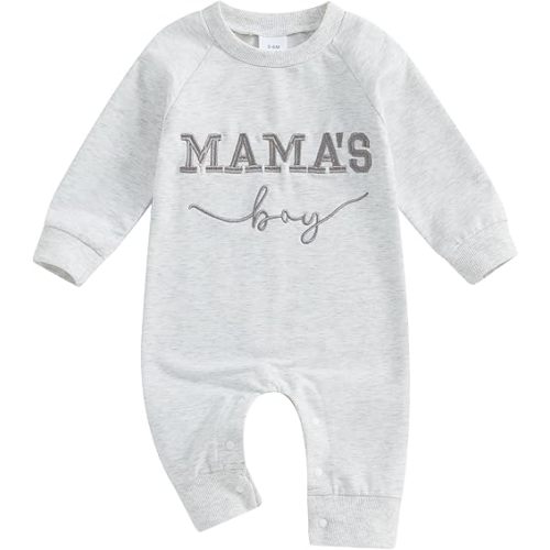 Newborn Baby Boy Fall Outfit Mamas Boy Embroidery Jumpsuit Long Sleeve Crewneck Romper Infant Boy Winter Clothes
