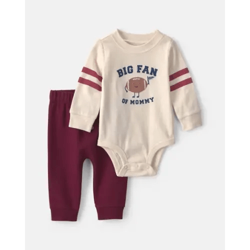 Baby Boy 2-Piece 'Big Fan Of Mommy' Football Long-Sleeve Bodysuit & Pant Set - Red/Cream | Carter's