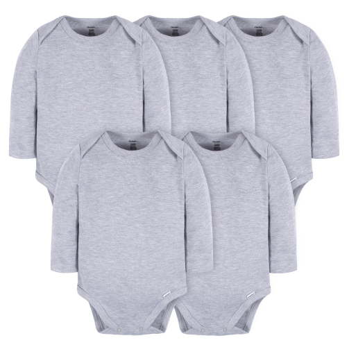 Gerber Baby Long Sleeve Solid Onesies Multi-Pack Interlock 180 GSM, Grey Heather, 3-6 Months