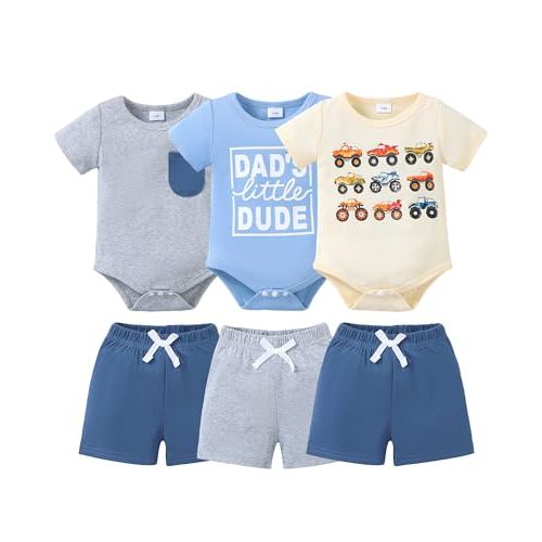 Jecson Newborn Boy Clothes Baby Boy Outfits Summer Set 6-Piece Cotton Short Sleeve Top and Shorts for 0-18M