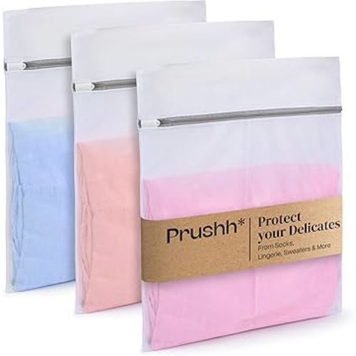3Pc Spacious Durable Mesh Laundry Bags (16x20 Inches) Protects Delicates, Fine Mesh for Uniform Wash & Dry, Auto-Lock Zipper, Washer-Friendly, For Home, Dorm or Storage, Fits Socks to Sweaters