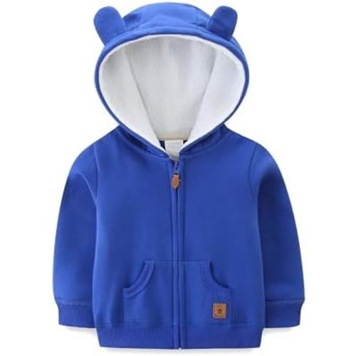 Baby Hoodie Sherpa Lined Zip up Light Fleece Jacket Solid Bear Coat Fall Winter 3-24 M