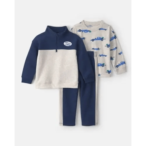 Toddler Boy 3-Piece Color Block Fleece Top & Pant Set - Navy Blue/Grey | Carter's