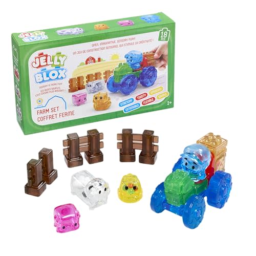 Jelly Blox Farm Set | Includes 18 Pieces | Toddler & Preschool Building Blocks Kids Can Squeeze, Stretch, Squish | MESH ACCREDITED | Safety Tested & Ouch-Free | Tactile, Sensory Play for Ages 2+