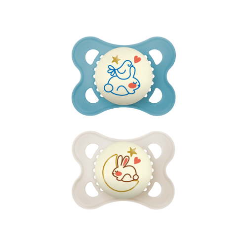 MAM Night Pacifier, 0-6 Months, Baby Boy, Glows in the Dark, 2 Pack