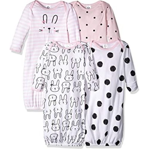 Gerber Unisex Baby Boy and Girls 4-Pack Sleeper Gown Pink Bunny 0-6 Months
