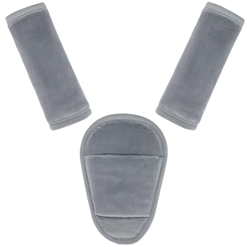 3 Pcs Stroller Straps Pads, Soft Breathable Fabric for Baby, Grey | Universal Belt Covers for Car Seat/Pushchair/High Chair, Suitable for All Seasons, Installs in Seconds