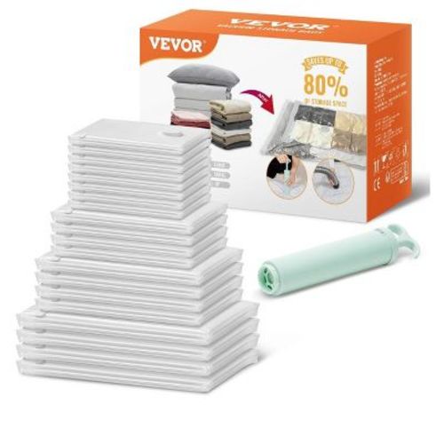 VEVOR 20 Pack Vacuum Storage Bags with Hand Pump, 5 Sizes Airtight Compression Space Saver Bags for Cloth Bedding Travel