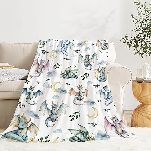 Dragon Leaves Moon Throw Blanket,Warm Soft Plush Lightweight Flannel Blanket,Dragon Lover for Boy & Girl Couch Bedding 40x50in for Kids/Child