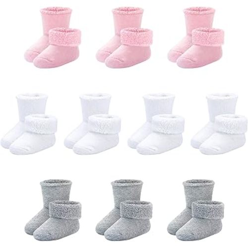 Baby Socks Newborn Terry Cotton Ankle Crew Socks 0-3 Months Girls Preemie Turn Cuff Infant Sock 10 Pairs