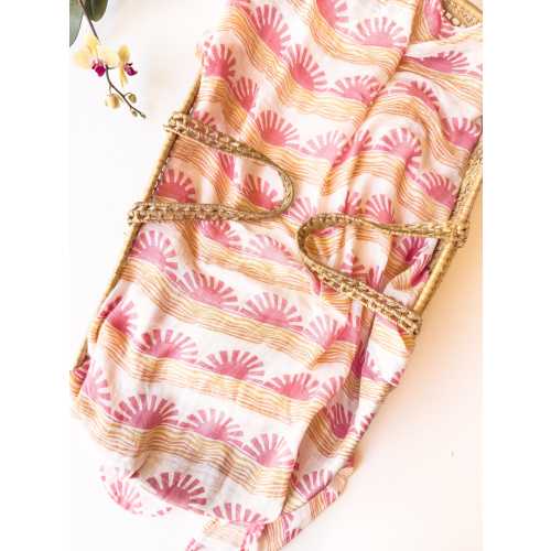 Pink Sun + Wave Baby Swaddle | 100% Organic Bamboo Cotton Muslin | Surfer Girl Nursery Decor