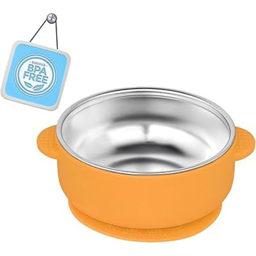 1 Pack Stainless Steel Toddler Suction Bowls for Baby Plates, 2-in-1 SUS304 Toddlers Bowl & Removable Silicone Suction Kids Bowl for Cereal | Snack | Anti-Scald Non-Toxic Suction Bowls