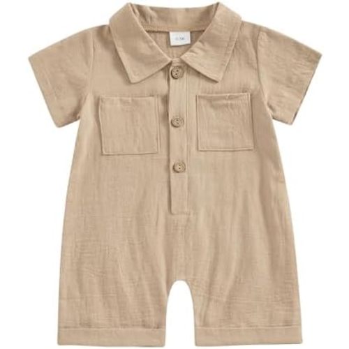 Honganda Newborn Baby Boy Summer Jumpsuit Short Sleeve Button Down Cotton Linen Shirt Romper Gentleman One Piece Outfit