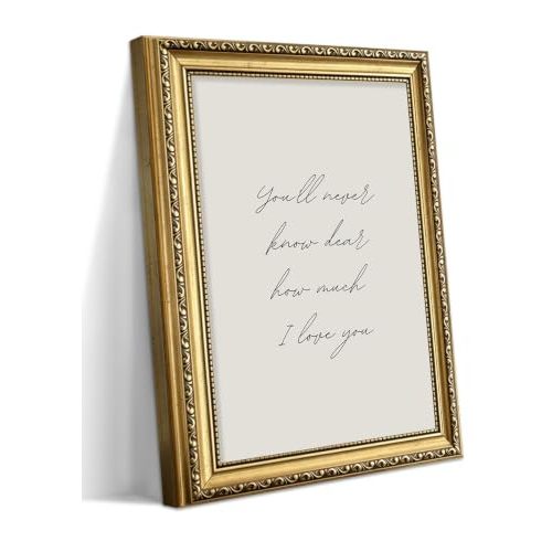 Vintage Nursery Gold Framed Wall Art Canvas Print, Modern Nursery Wall Decor Picture, Neutral Beige Expressing love Quote Poster Painting for Bedroom Nursery Baby Room Decor 8x10in