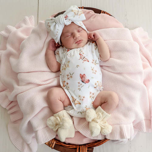 Butterfly Short Sleeve Organic Kimono Bodysuit - Snuggle Hunny