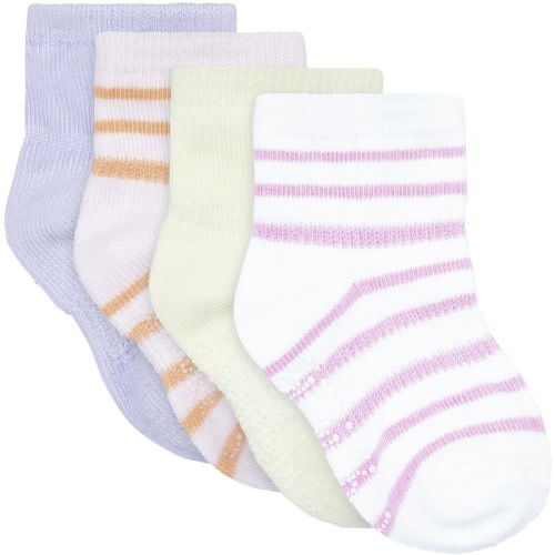 Underworks Baby Stay On Crew Socks 4 Pack - Pink Stripe - Size 0-1