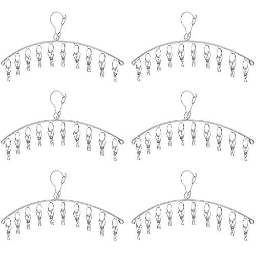Clothes Hanger with 10 Clips Laundry Drying Rack 6 Pack, Clothes Drying Rack Leggings Hangers for Closet Windproof Clip and Drip Hanger for Drying Socks, Bras, Towel, Underwear, Baby Clothes