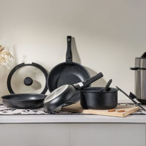 JIONJOY 12-Piece Nonstick Pots and Pans Set in Beige: Stackable, with Detachable Handle, Induction - Compatible and Dishwasher