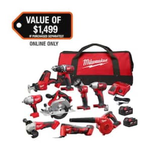 M18 18-Volt Lithium-Ion Cordless Combo Kit (9-Tool) with (2) Batteries, Charger, and Tool Bag
