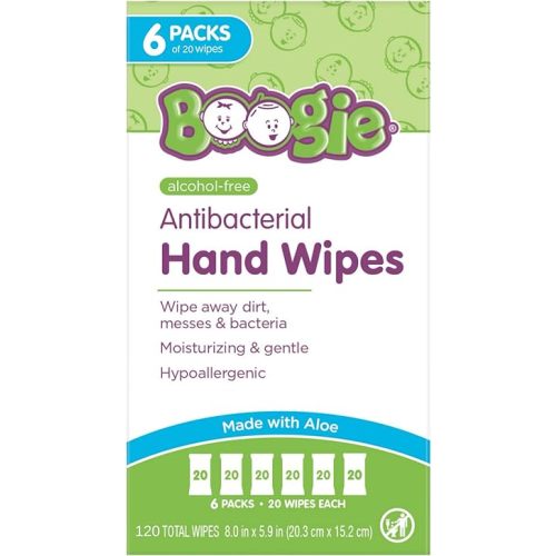 Boogie Antibacterial Hand Wipes - 120 Count - Hypoallergenic & Alcohol-Free - Travel and Diaper Bag Essential