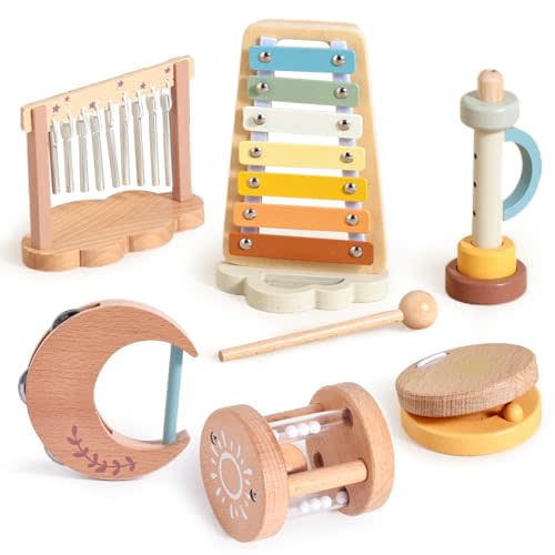 Baby Musical Instruments-Montessori Wooden Musical Toys for Toddlers | Modern Boho Kids Musical Instruments | Wooden Percussion Instruments Set Toys with Xylophone Birthday Gift