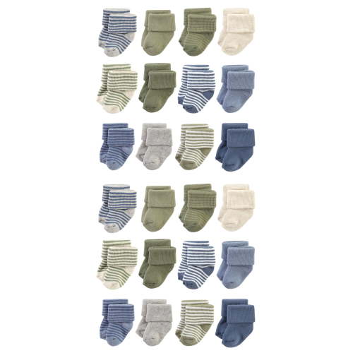 Hudson Baby Cotton Rich Baby Terry Socks 24-Pack, Blue Sage Stripe, 6-12 Months