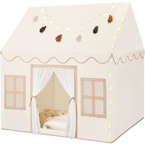 Kids Play Tent Indoor: with Mat, Tassel Garland - Girl Tent Indoor Playhouse for Kids Toys for Boy Girl Birthday Gift