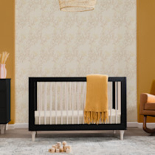 babyletto Lolly 3-in-1 Convertible Crib with Toddler Bed Conversion Kit - Black/Washed Natural