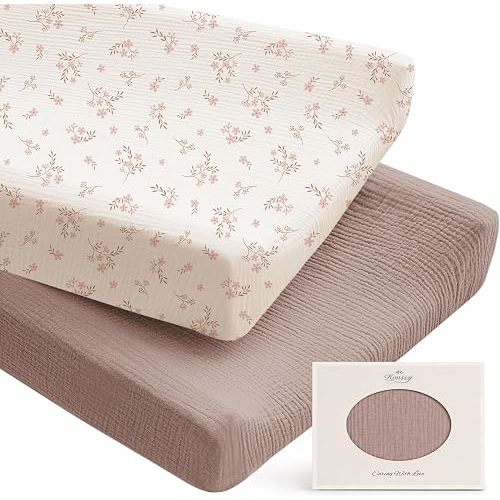 Konssy 100% Cotton Muslin Changing Pad Cover 2 Pack, 32"x16" Standard Fit