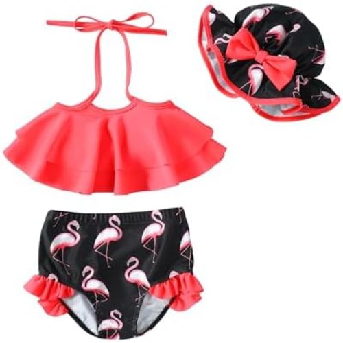 Baby Girl Summer Swimsuit with Hat Toddler Girls Bikini Sets Infant Bathing Suit Beach Outfits