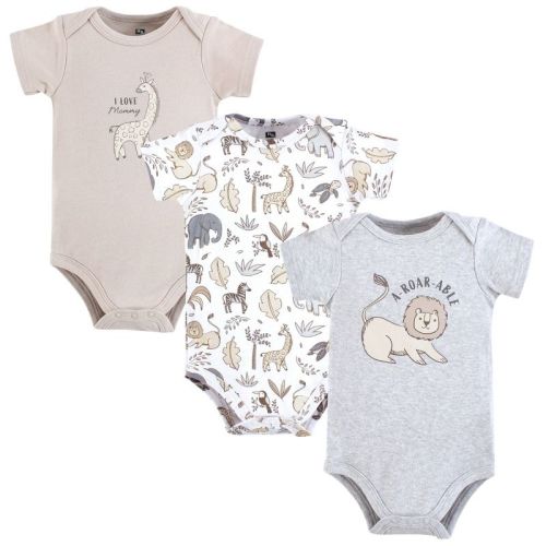 Hudson Baby Infant Baby Cotton Bodysuits 3-Pack, Neutral Safari, 3-6 Months