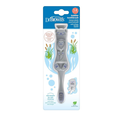 Dr. Brown's Otter Toddler Toothbrush, Soft Bristles with Suction Cup for Storage, BPA Free, Ages 1-4, 1-Pack