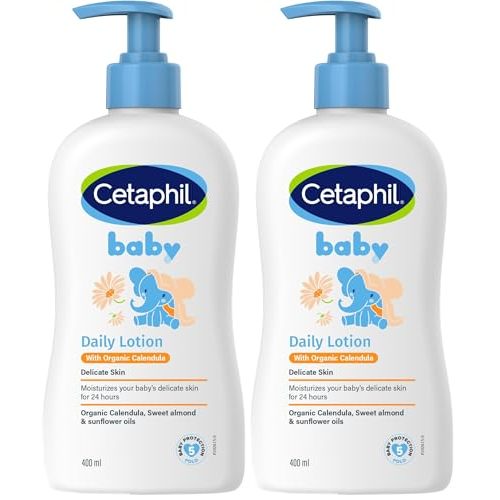 Cetaphil Baby Daily Lotion with Organic Calendula |Vitamin E | Sweet Almond & Sunflower Oils |13.5 Fl. Oz (Pack of 2)