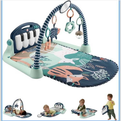 Fisher-Price Baby Playmat Kick & Play Piano Gym with Musical and Sensory Toys for Newborn to Toddler, Navy Fawn