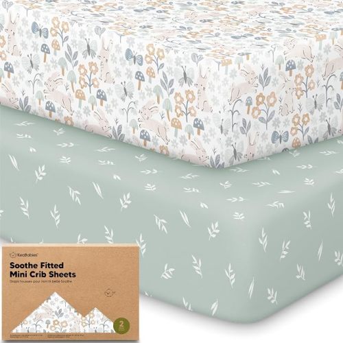 2-Pack Mini Crib Sheets Fitted, 38x26 Pack N Play Mattress Sheets (Prairie) | Organic Cotton Sheets for Pack and Play Mattress, Soft, Breathable Playard Bedding Sheet, Mini Toddler Bed Cover, Boys, Girls
