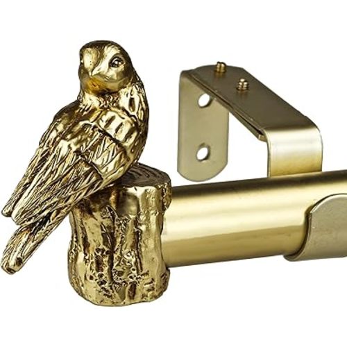 1-1/8 Inch Diameter Brushed Gold Curtain Rod with Bird Design Finials, 36-72'' Telescoping Single Curtain Rods for window width 24-68 inch, 1 pack
