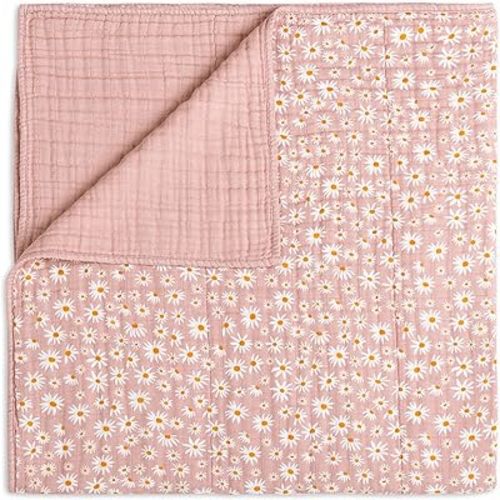 Babyletto 100% Organic Cotton Quilt, GOTS-Certified, 3-Layers of Ultra-Soft and Breathable Muslin - Daisy