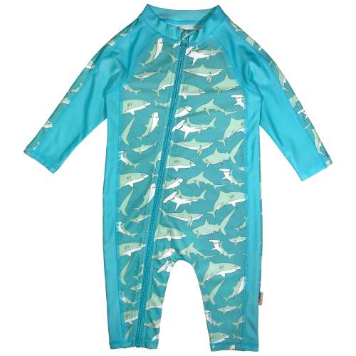 Sunsuit - Long Sleeve Romper Swimsuit | "Deep Blue Sharks"