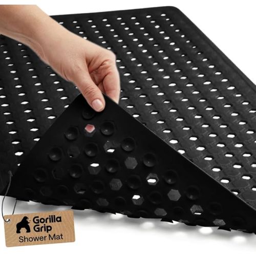 GORILLA GRIP Patented Bath Tub Shower Mat, Machine Washable Bathtub Floor Liner Mats, Suction Cups and Drain Holes to Keep Tubs Clean, Soft on Feet, Bathroom Essentials, 35x16 Inch, Navy Opaque