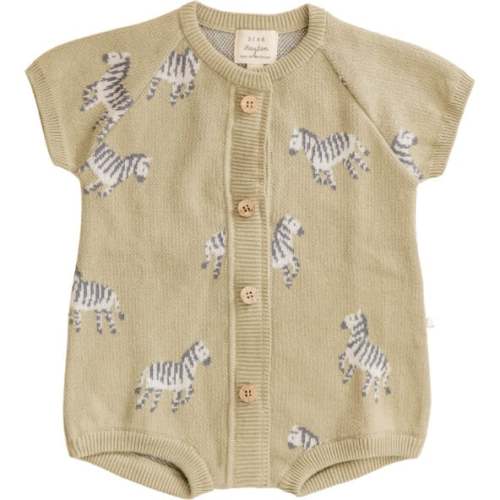 Organic Cotton Knit Jacquard Playsuit in Zebra, Sage - Dear Hayden | Maisonette