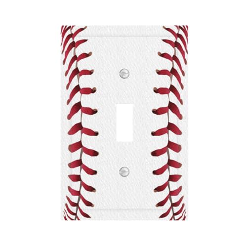 Light Switch Cover Plate Baseball Sports Cool Red White 1 Gang Switch Plate Covers Single Toggle Wall Plates Decorative Electrical Faceplate for Bathroom Bedroom Decor