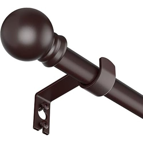 Curtain Rods for Window 32 and 48, Brown 5/8 inch Splicing Single Window Curtain Rod Set with Brackets