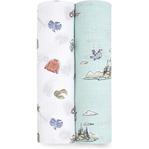 aden + anais Swaddle Blanket, Boutique Muslin Blankets for Girls & Boys, Baby Receiving Swaddles, Ideal Newborn & Infant Swaddling Set, Perfect Shower Gifts, 2 Pack, Hogwarts Essentials
