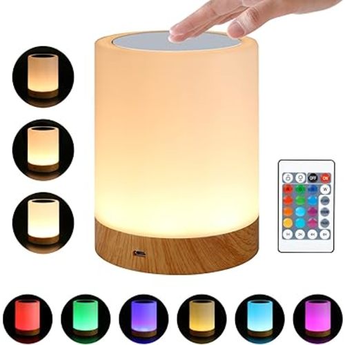 Night Light, Dimmable Touch Lamp for Baby Nursery, 13 RGB Colors 5 Brightness, Portable Rechargeable Bedside Table Lamp for Nightstand, Night Lamp for Kids Office Bedroom Living Room Camping