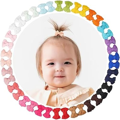 CÉLLOT 40Pcs Baby Snap Hair Clips Grosgrain Ribbon Tiny Baby Bows in 20 Colors for Infant Toddlers Fine Thin Hair (Twin Style)