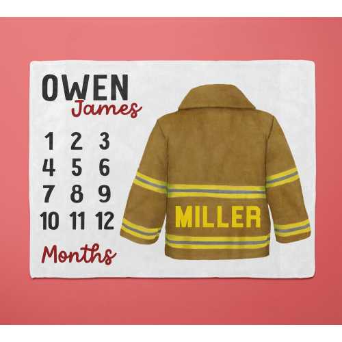 Personalized Firefighter Milestone Blanket for baby - Custom Name - Baby Shower Gift - Stroller Blanket - Car Seat Blanket