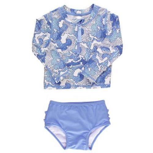 Rufflebutts Ocean Camo Long Sleeve Zipper Rash Guard 2-piece