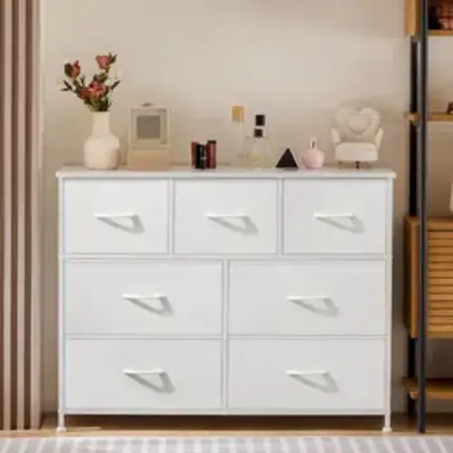 Sweetcrispy 7-Drawer Modern Steel Frame Cabinet - Wooden Top, 4L Multi-Use Fabric Bin Organizer, Storage Unit for Closet Organization, Bedroom Items & Room Decor Furniture - TikTok Shop